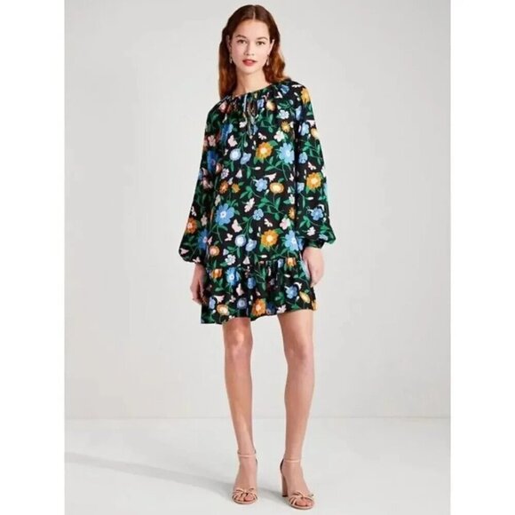 KATE SPADE NEW YORK KATE SPADE Floral Garden Tulip Dress In Black LARGE - Picture 13 of 13